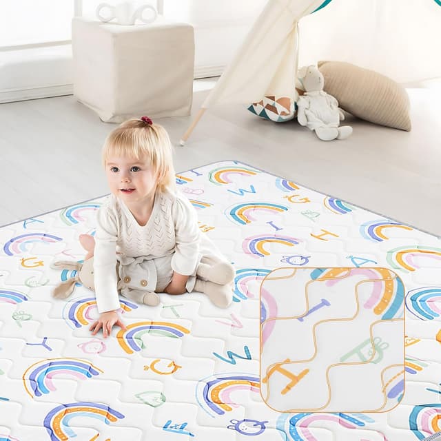 Detalle de OUUTMEE Baby Krabbelmatte 127 x 127 x 2 cm faltbar (50 x 50 Zoll) mit Regenbogen-Motiv