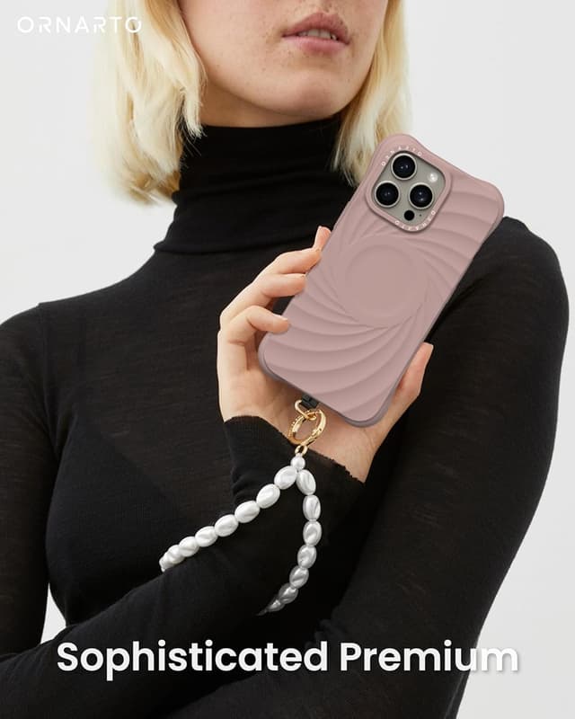 Detalle de ORNARTO Vortuxe Liquid Silicone Case for iPhone 15 Pro Max (6.7") — MagSafe Compatible Drop Protection, Latte