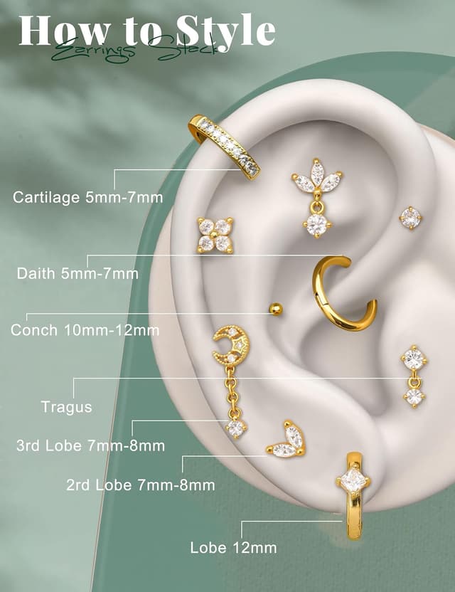 Thumbnail 4 de MILACOLATO Helix Piercing 16 Teile 💍