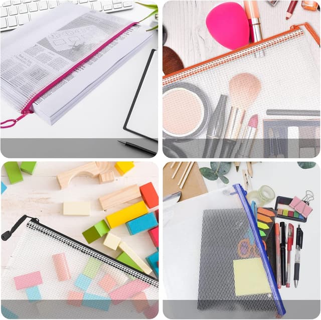 Detalle 2 de Newthinking A5 Zip Plastic Wallets (24 pack) – waterproof mesh zipper file folders for school, office & travel