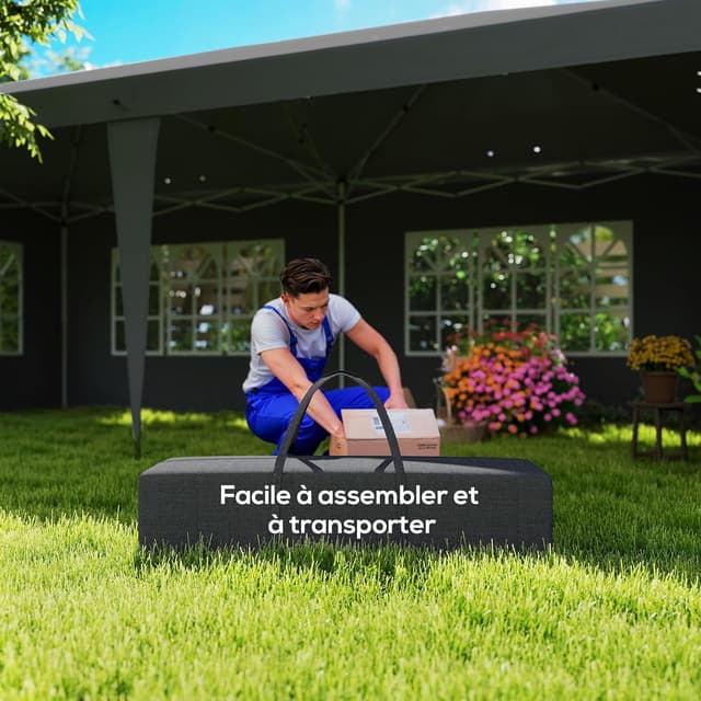 Detalle de Outsunny tonnelle de jardin pop-up pliante 3 x 6 m avec 3 côtés démontables et fenêtres transparentes