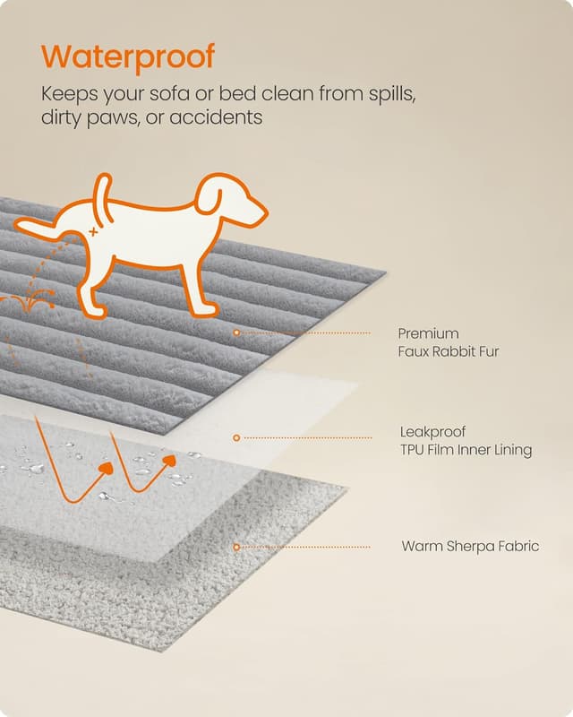 Detalle de Feandrea Waterproof Dog Blanket (M) 102 x 73 cm, reversible faux fur & sherpa PPB034G01