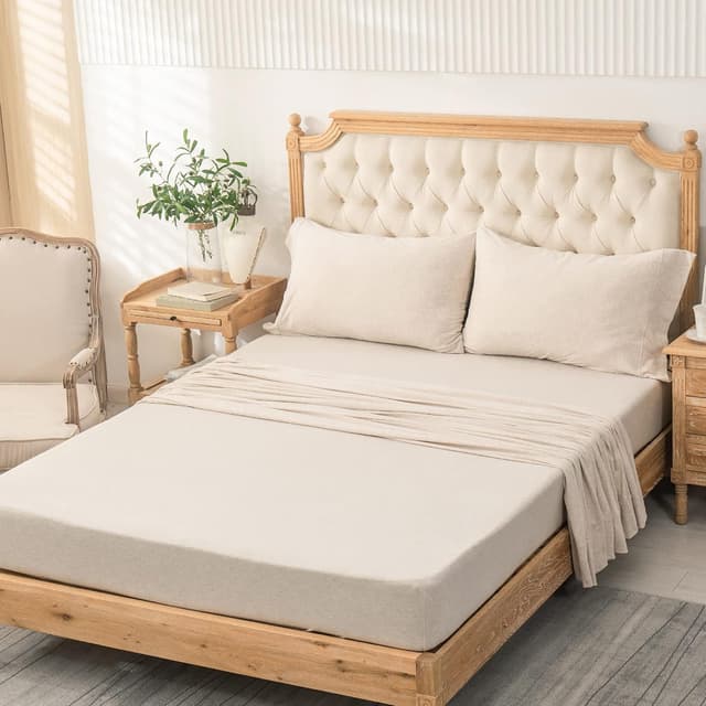 Thumbnail 6 de PURE ERA Jersey Knit 4-Piece Bed Sheet Set (100% Cotton, Queen, Extra Deep Pocket)