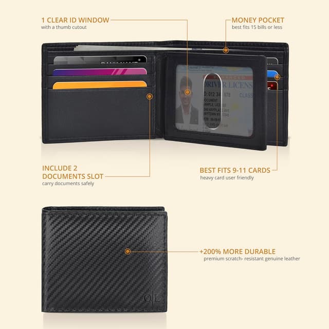 Detalle 2 de Oak Leathers Black Wallet 9‑slot RFID