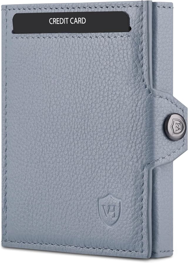 Detalle de VON HEESEN Slim Wallet mit Münzfach und RFID-Schutz – Mini-Geldbörse aus Leder in Hellblau