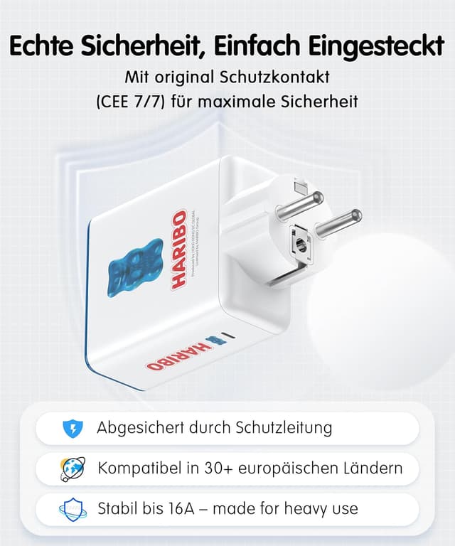 Detalle de HARIBO 100W USB-C Ladegerät 4-Port Netzteil (3× USB-C + 1× USB-A) mit PD/PPS, Blau