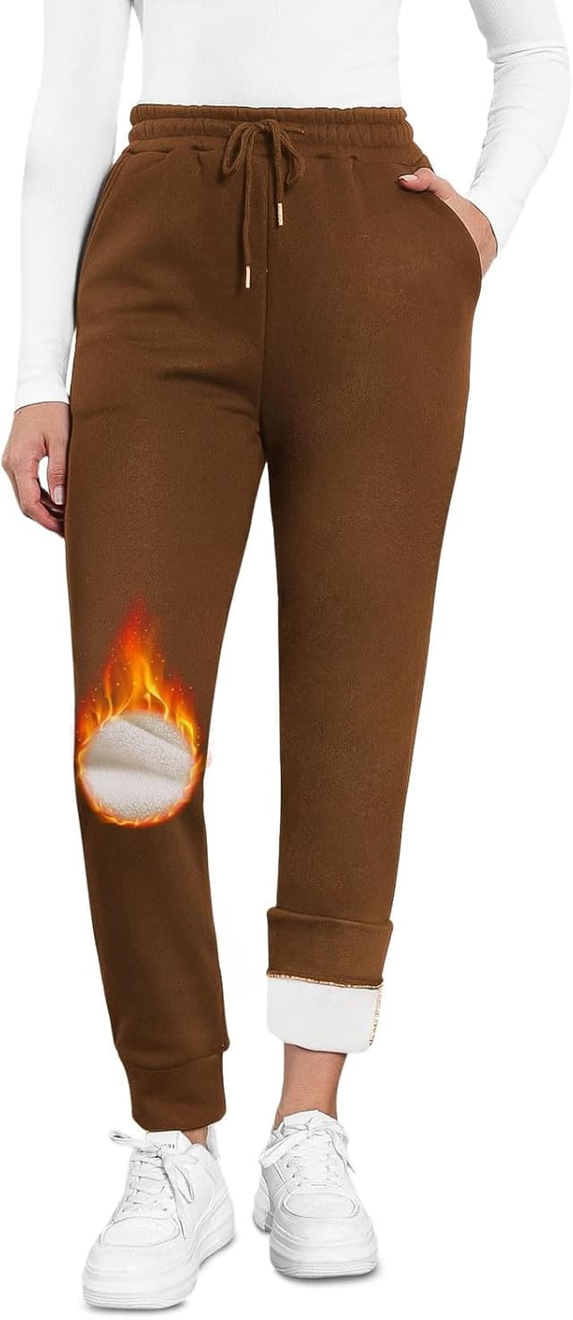 Detalle de Kfnire Warme Jogginghose Damen Winter mit Sherpa-Fleece-Fütterung, Thermo-Shortschnitt & Kordelzug