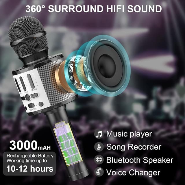 Detalle 2 de MicQutr Karaoke Mikrofon mit Bluetooth, LED und 5-Watt-Lautsprecher – Heim-KTV für Kinder und Familie