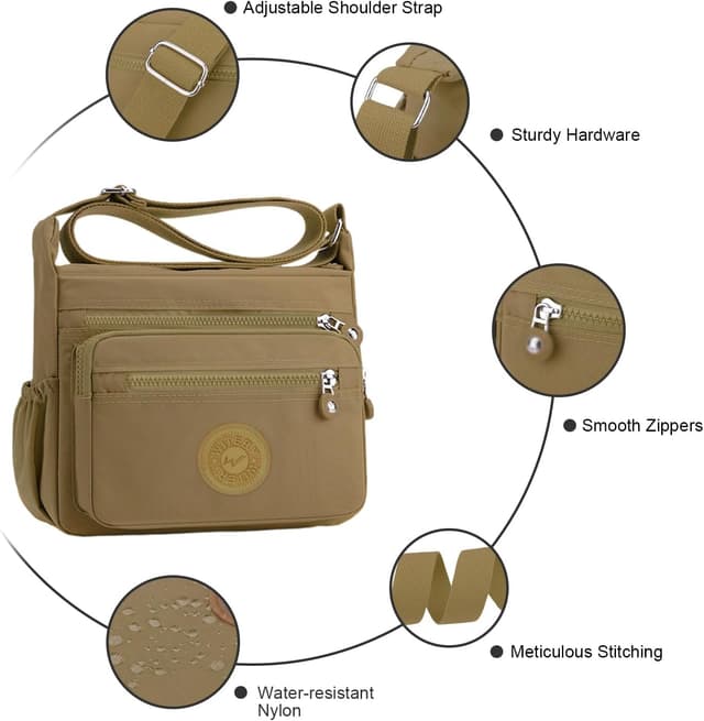 Detalle de ModaZeal Women’s Multi-Pocket Crossbody Nylon Bag – Water-Resistant Travel & Daily Messenger
