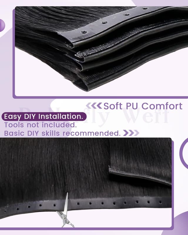 Detalle de LaaVoo Butterfly Weft Echthaar Tressen – doppelseitig, nahtlos, kleberfrei, Schwarz (40 cm, 80 g)