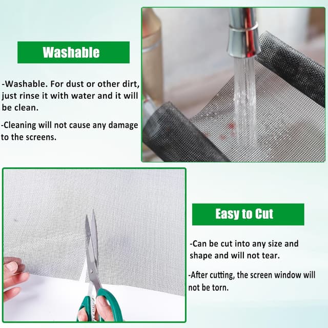 Detalle 2 de Yiichiy Fliegennetz Meterware 120 x 250 cm (Fiberglas, schwarz) – schneidbar für Fenster & Dachfenster