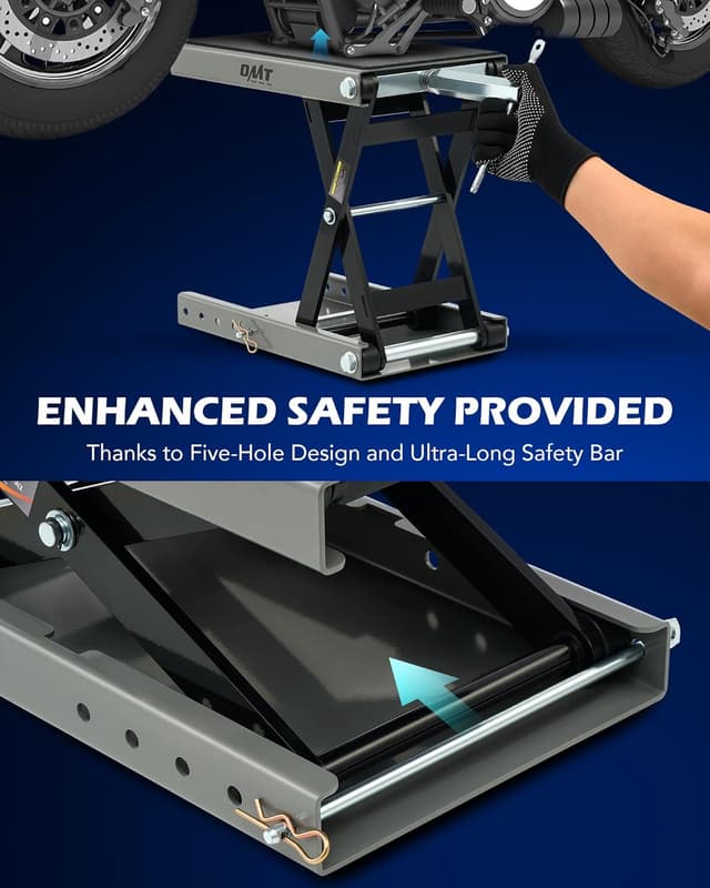 Detalle de Orion Motor Tech 1100 lb Motorcycle Lift Scissor Jack with Wide Deck & T-Handle (Gray)