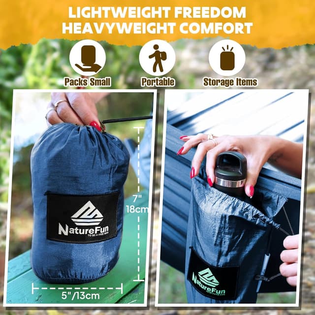 Detalle 2 de NATUREFUN Hamaca Ultraligera para Viaje y Camping 🌙