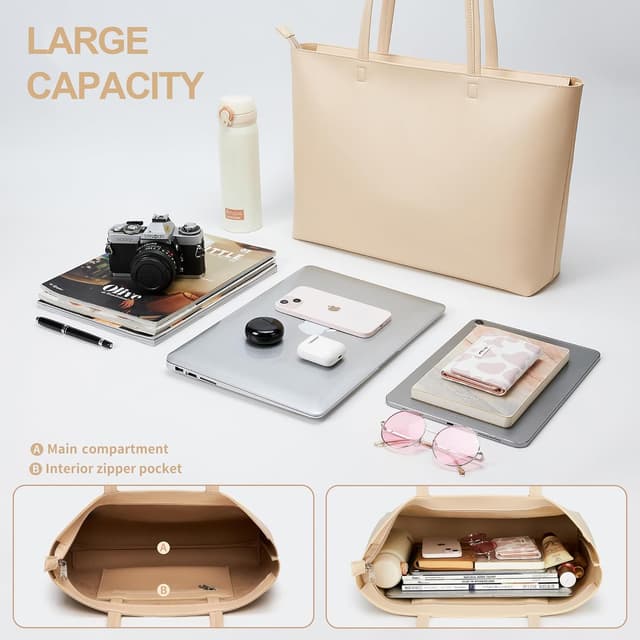 Detalle de KALIDI Handtasche Damen Groß Shopper Tasche (50 x 30 x 12 cm) – wasserdichte Tote Bag mit Reißverschluss