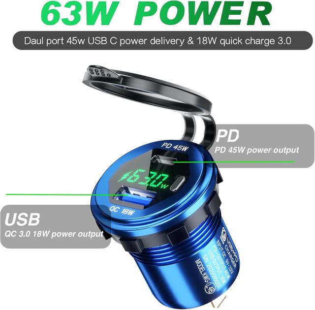 Detalle 2 de 45W USB C KFZ Steckdose 12V