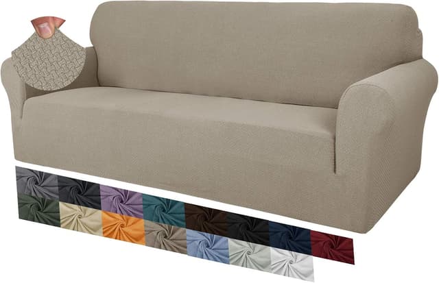 Detalle de MAXIJIN Creative Jacquard housse de canapé 3 places super extensible kaki antidérapante (1 pièce)