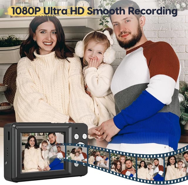 Detalle de Digitalkamera 1080P 44MP (FHD) mit 32G-Karte, 16× Digitalzoom und LED-Licht – kompakte Einsteigerkamera für Kinder, Teenager & Senioren (Schwarz)