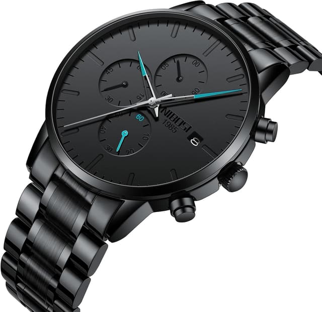 Detalle de NIBOSI Analoge Business-Chronographen-Uhr für Jungen mit Edelstahlarmband (3 ATM)