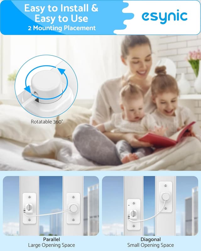 Detalle de eSynic 10 Pack Window Locks for uPVC Windows – Self-Adhesive Cable Restrictors With Key Lock