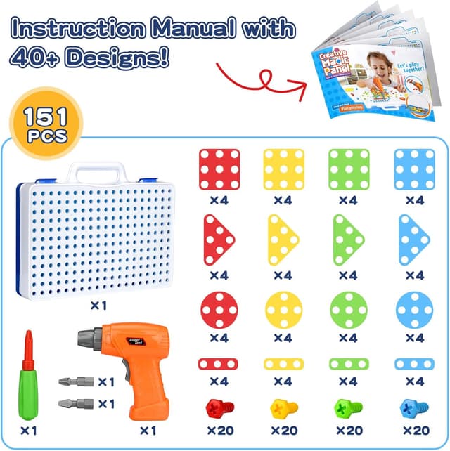 Detalle 2 de TI-TOO 3D-Spielzeug zum Auseinandernehmen: Kreativer Baukasten mit Bohrer, Schraubenzieher und Aufbewahrungsbox (151 Teile)