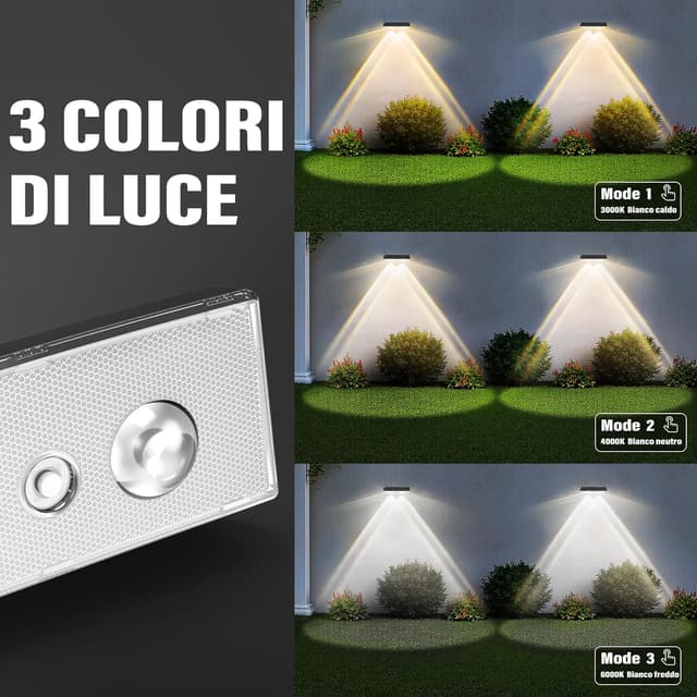 Detalle de Delaiglow applique da esterno solare IP67 (kit da 8 pezzi) bianco, 3 modalità di luce per cortile, giardino e recinzione