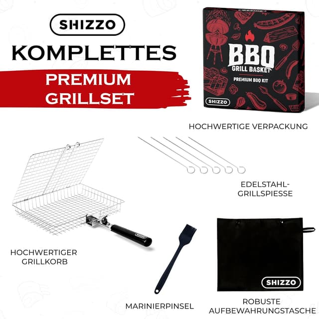 Detalle 2 de SHIZZO Grillkorb (faltbar, Edelstahl) – tragbarer Outdoor-Camping-Grillrost mit Griff