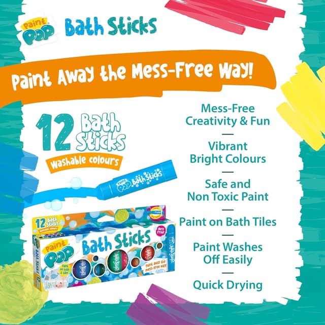 Detalle 2 de Paint Pop Bath Sticks for Kids – 12 washable bath crayons for mess-free creativity (3+ years)