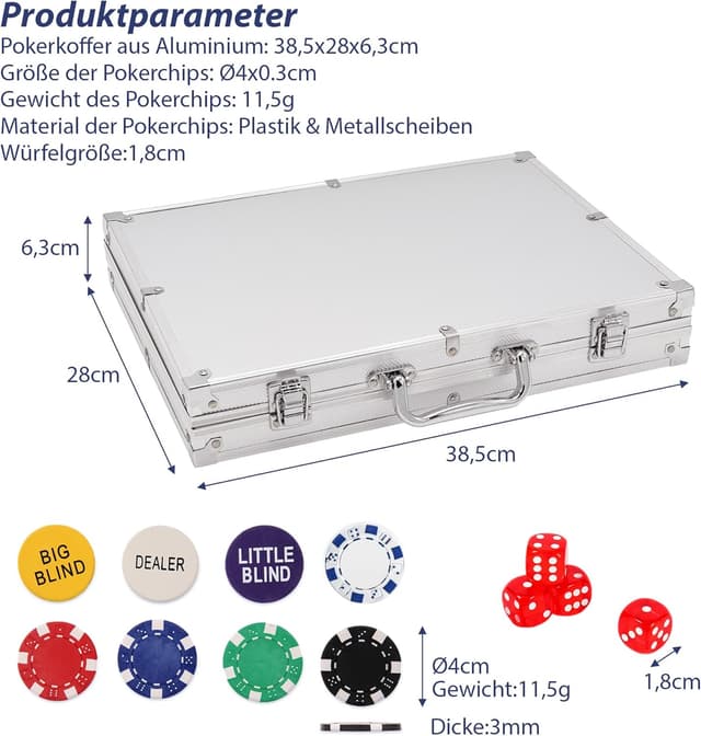Thumbnail 6 de PLAYWUS Pokerkoffer mit 500 Laserchips, 2 Pokerdecks & 3 Button – Komplettset im Aluminiumkoffer