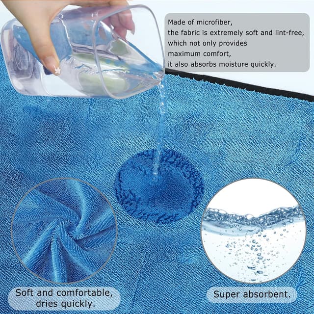 Detalle de WUFANC Trockentuch Dusche 3er Pack (Mikrofasertücher, 60×40 cm) – flusenfrei & streifenarm