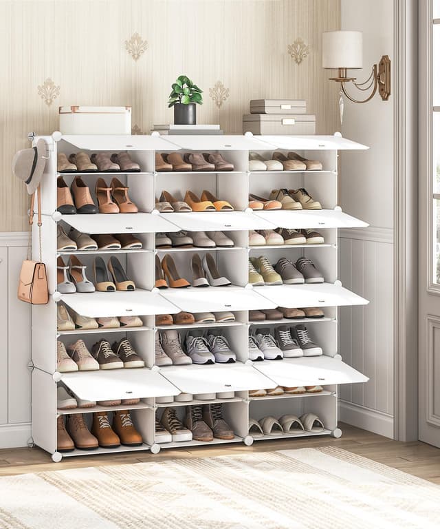 Detalle de HOOBRO EWT38SC01G1 Scarpiera componibile in plastica con 12 scomparti e sportelli