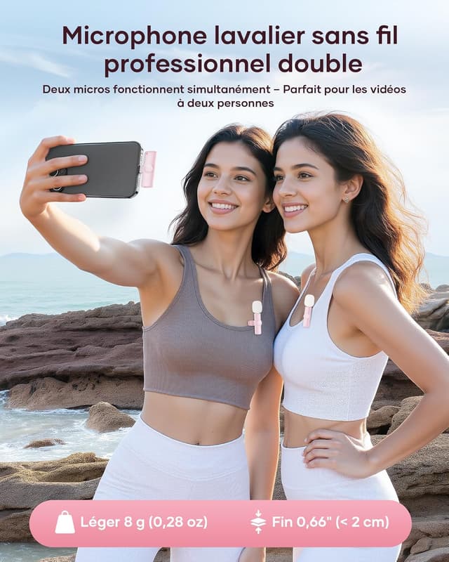 Thumbnail 6 de Micro-cravate sans fil CZOCPOS (lot de 2) rose : son plus clair pour téléphone, Pad et Android