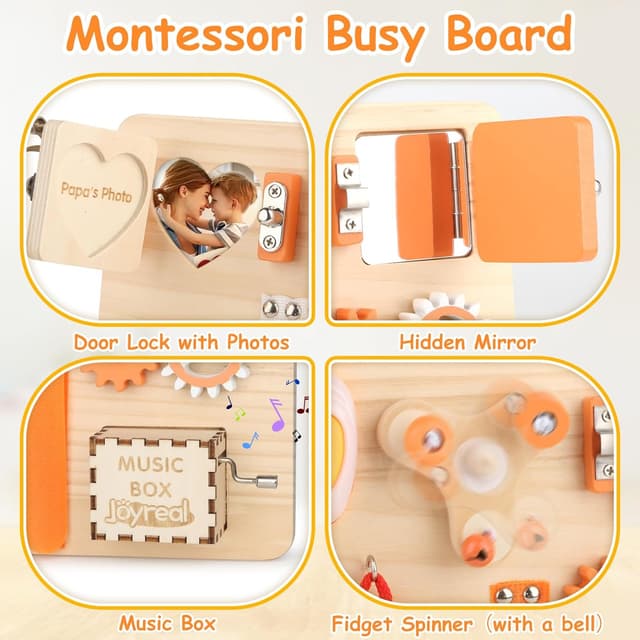Detalle de Joyreal Pannello Sensoriale Bambini Montessori: busy board in legno con specchio neonati