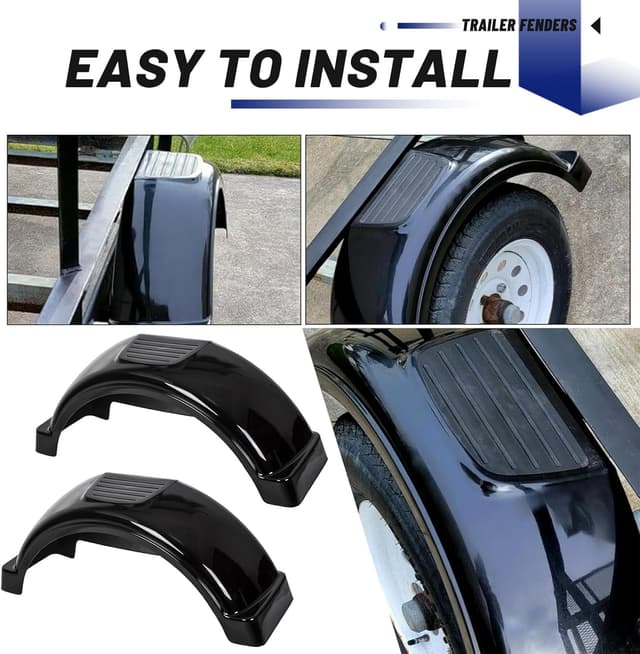 Thumbnail 6 de ECOTRIC 2-Pack Trailer Fenders with Steps for Single-Axle Trailers (Black, Fits 13" Wheels)