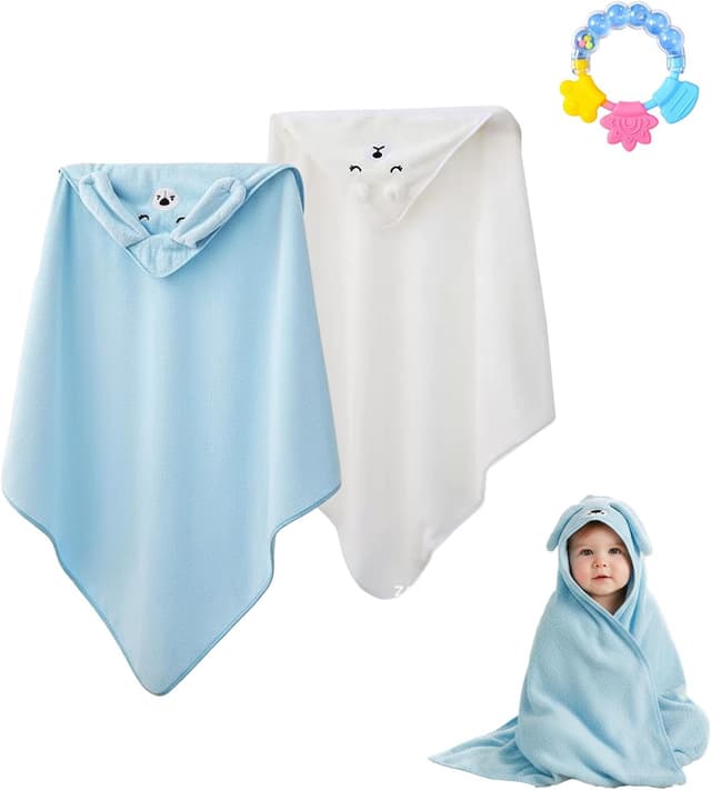 Imagen de Hooded Baby Towels Set 80x80cm with Silicone Teether en OfertitasTOP