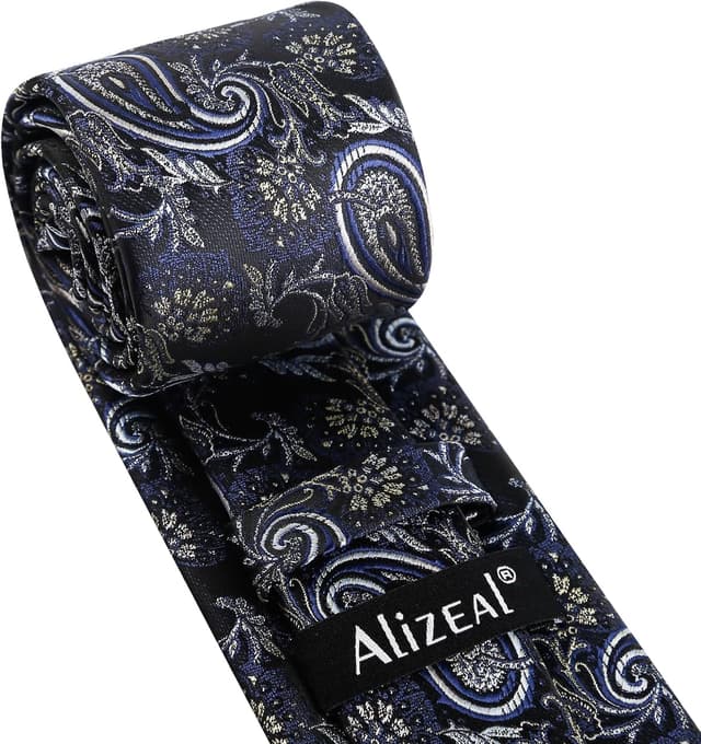 Detalle 2 de Alizeal men’s paisley tie and pocket square set (tie & hanky) for party, business and wedding wear
