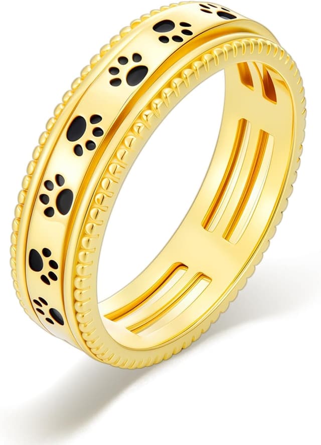 Detalle de PARYFO Fidget Ring drehbar aus 925 Sterling Silber mit Pfotenmotiv – Spinner Ring gegen Stress