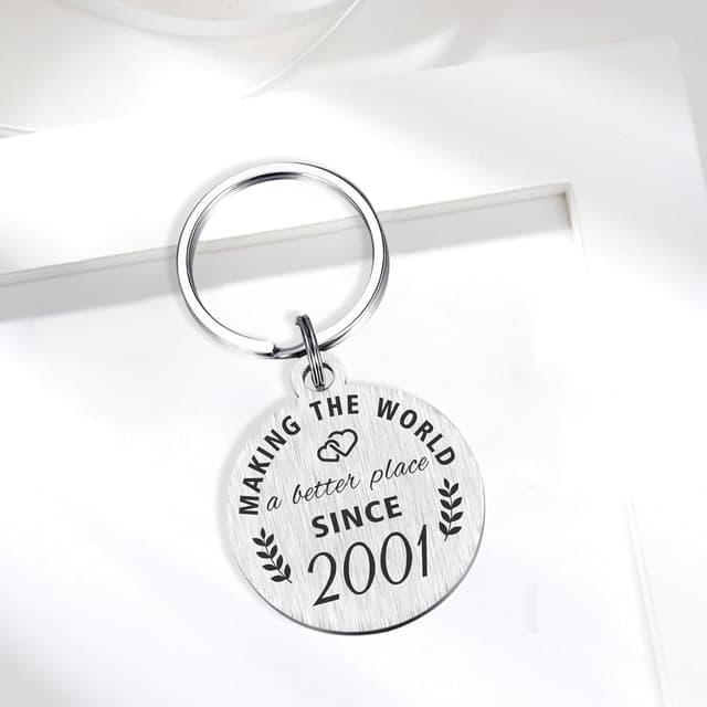 Detalle de ABBNT 25th Birthday Keychain (Born in 2001) Stainless Steel Laser Engraved Keepsake for Her or Him