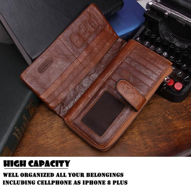 Detalle 2 de Contacts Genuine Leather Long Wallet for Men – Zipper Purse with 12 Card Slots