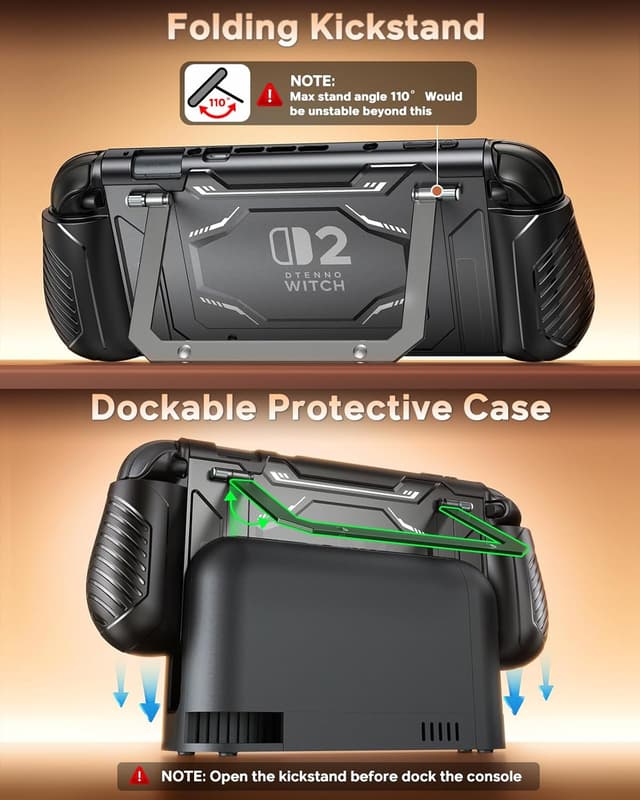 Detalle de FYOUNG Dockable Protective Case for Nintendo Switch 2 with Hard PC Front Cover and Adjustable Kickstand