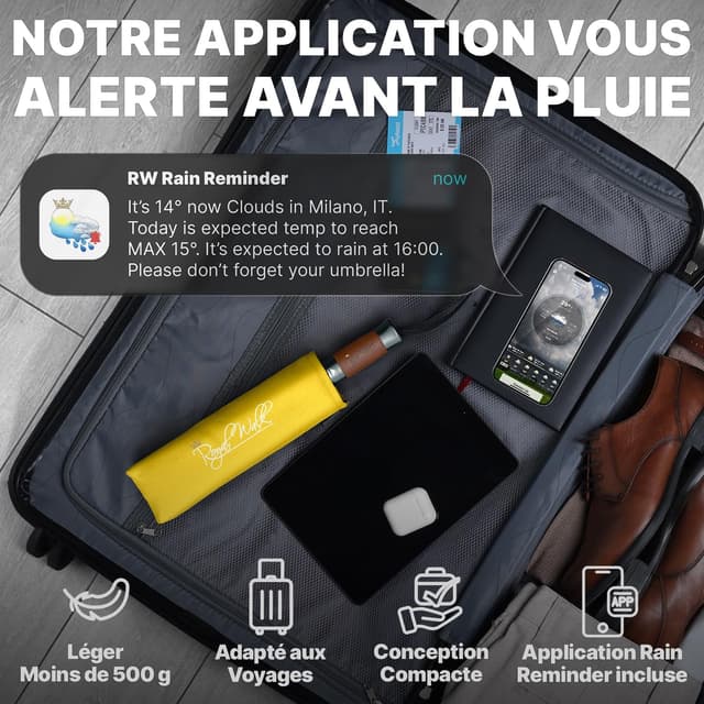 Detalle de Royal Walk Parapluie de poche automatique jaune avec double toit coupe-vent (L)