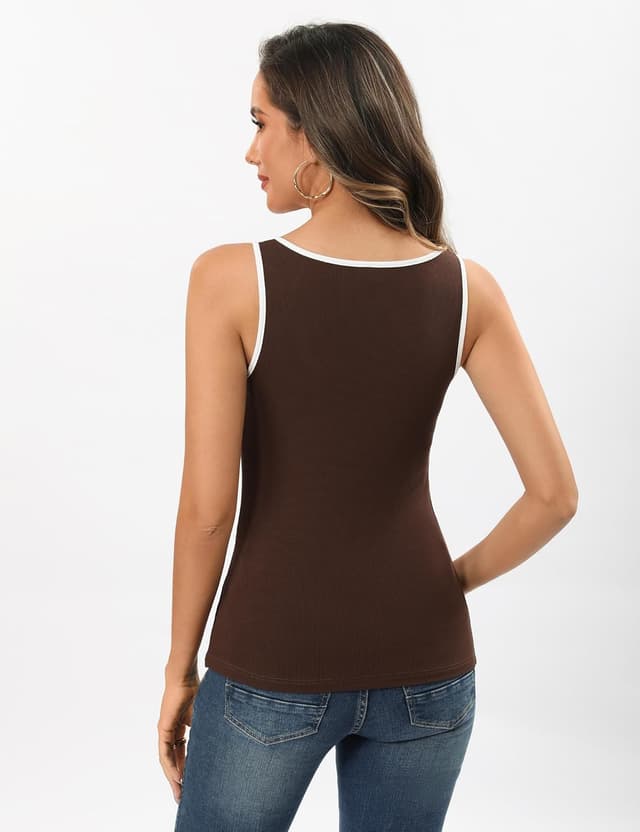 Detalle de Aottori débardeur femme sans manches col carré à boutons, viscose côtelée slim fit