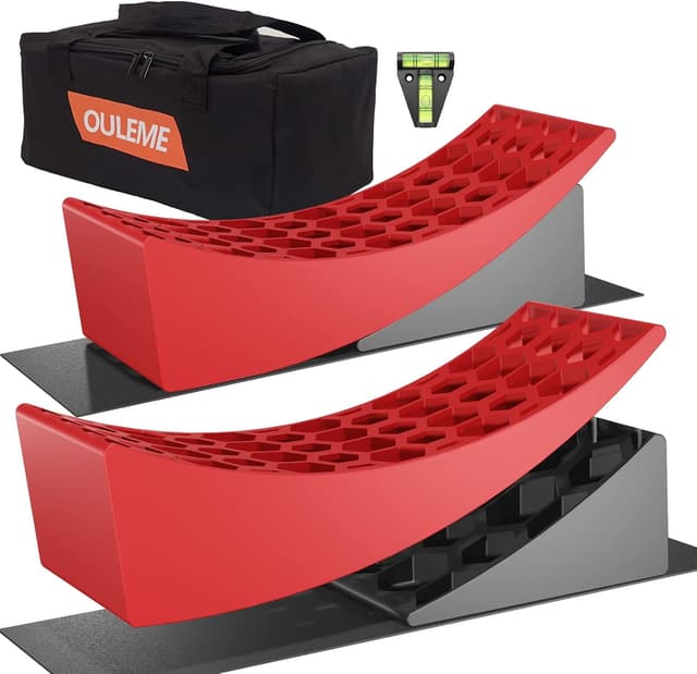Thumbnail 6 de OULEME Curved Leveling Blocks (2-Pack) for RV Tire Changes — Lift up to 6" with Chocks and Rubber Mat