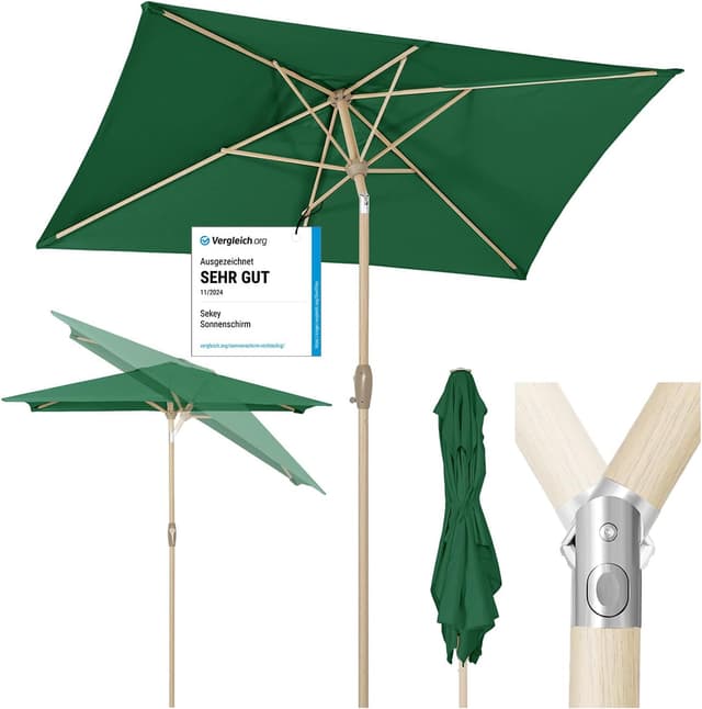 Detalle de Sekey® Rechteck-Sonnenschirm 210 × 140 cm mit Aluminiumgestell, UV-Schutz 50+