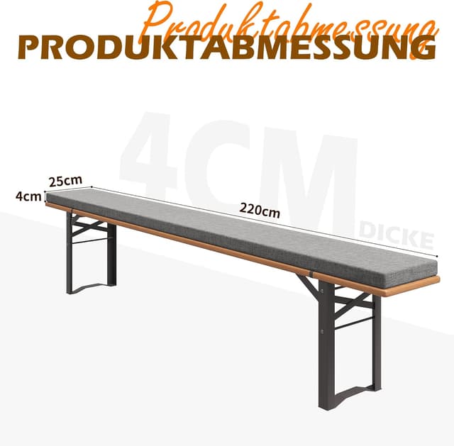 Detalle 2 de UDPATIO 2er-Set Bierbankauflagen mit Bezug (Hellgrau), waschbar, wasserdicht – 220 x 25 x 4 cm