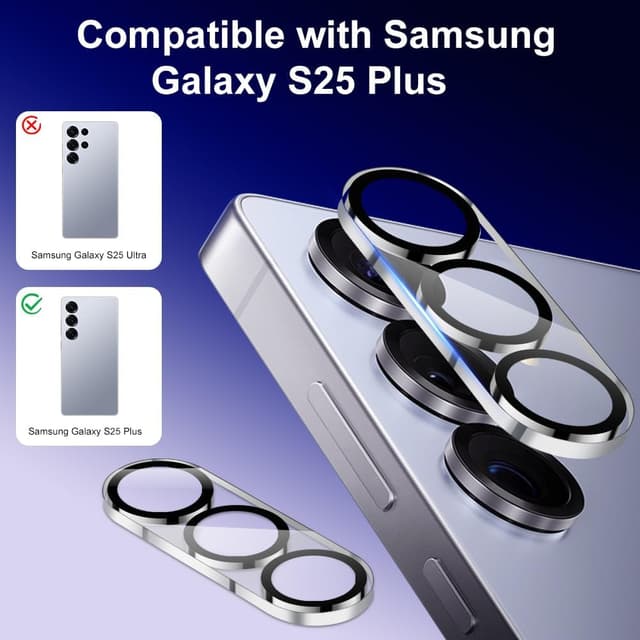 Detalle de OFFCUP 3 Set protezione obiettivo fotocamera per Samsung Galaxy S25 Plus (vetro 9H) – bianco