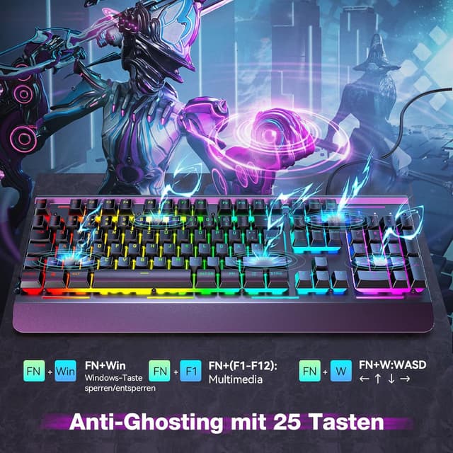 Detalle 2 de TECKNET RGB Gaming Tastatur 105 Tasten ⌨