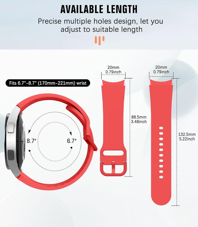 Detalle de MoKo No Gap Silicone Straps for Samsung Galaxy Watch 7/6/5/4 & FE (20mm) – Sport replacement band