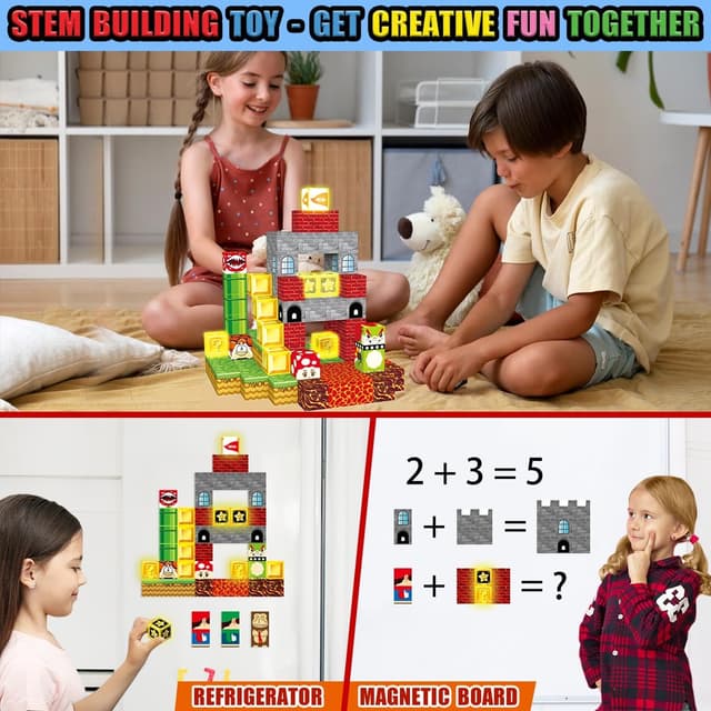 Detalle de TUKIIE magnetische Bausteine 200 Stück (ca. 2,5 cm) mit leuchtenden Elementen – Magnetspielzeug für Kinder ab 3 Jahren