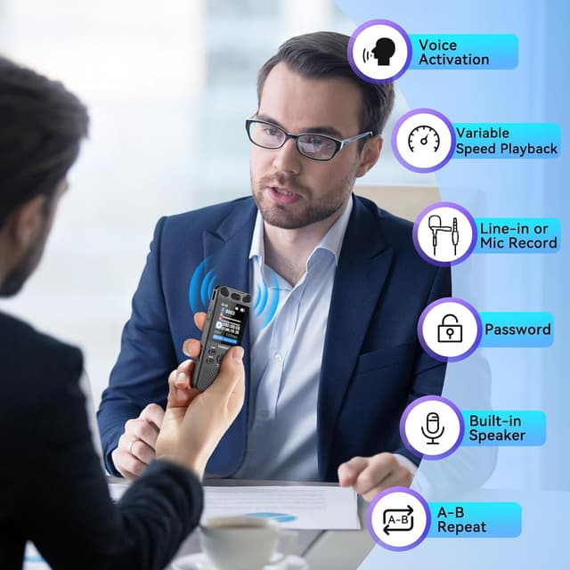 Detalle de Vormooi Registratore Vocale Digitale con schermo a colori da 2,15" e microfono esterno, 80GB (fino a 110 ore)