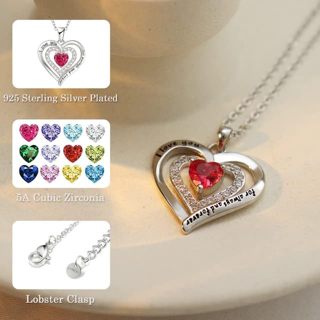 Detalle de LIHELEI Kette Damen „Forever Love“ mit Geburtsstein-Anhänger aus S925 Silber